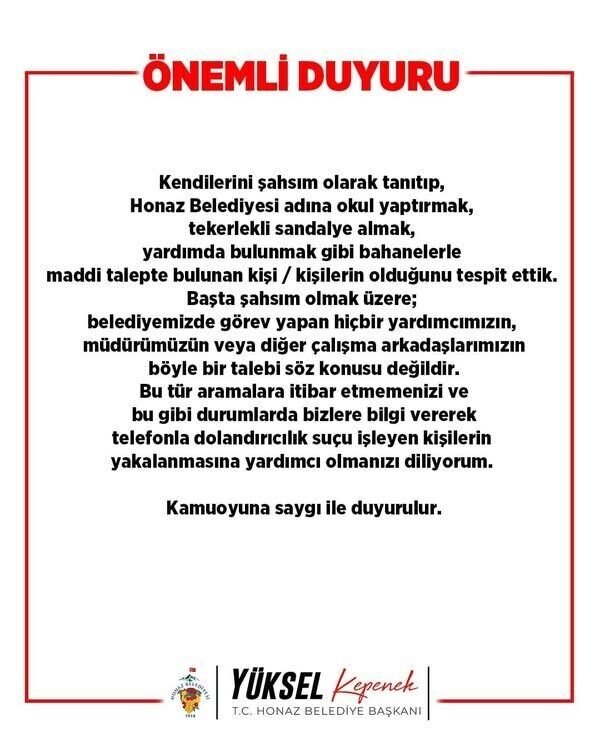 Başkan Kepenek dolandırıcılara karşı uyarıda bulundu Başkan Kepenek dolandırıcılara karşı uyarıda bulundu
