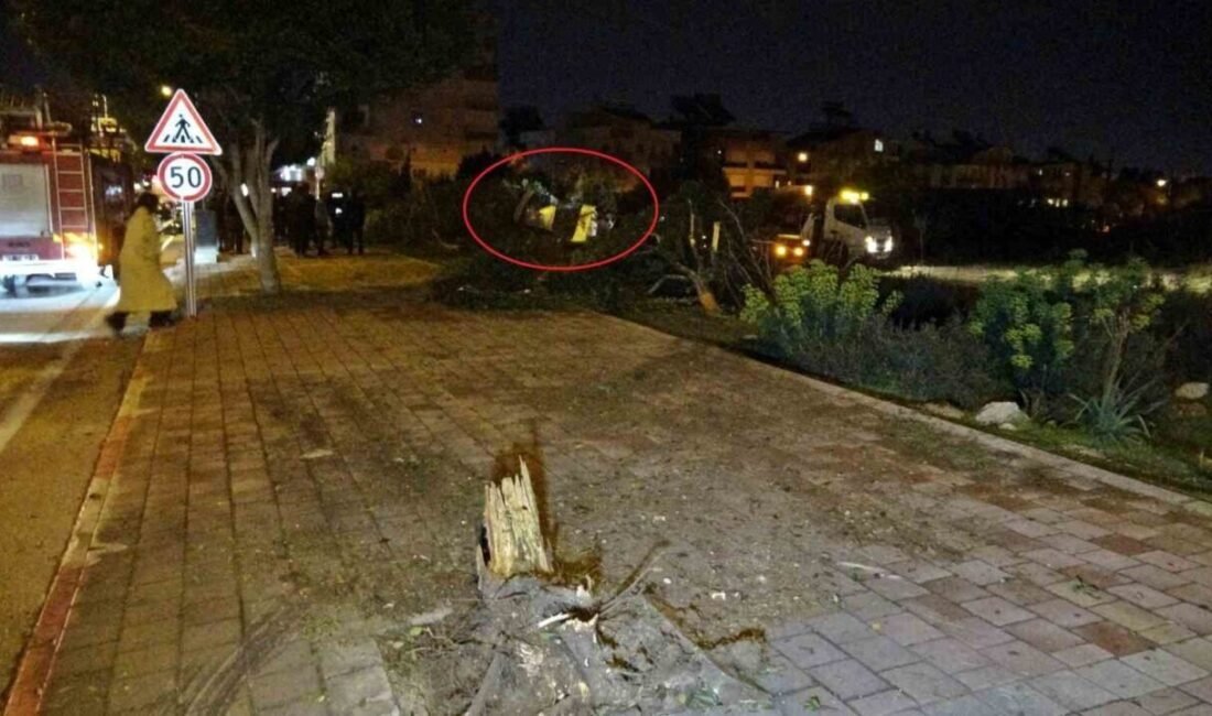 Antalya’da polis memurunun kullandığı otomobil, kaldırıma çarpıp metrelerce savrularak bahçedeki