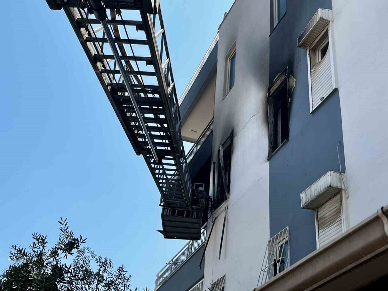 Alevlerin sardığı evde balkona sığındı kedisini elinden bırakmadı