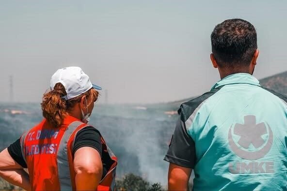 Aydın’ın Didim ilçesinde makilik alanda çıkan yangın ekiplerin havadan ve