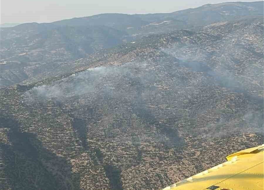 Aydın’ın Bozdoğan ilçesinde makilik alanda çıkan yangını söndürme çalışmaları devam