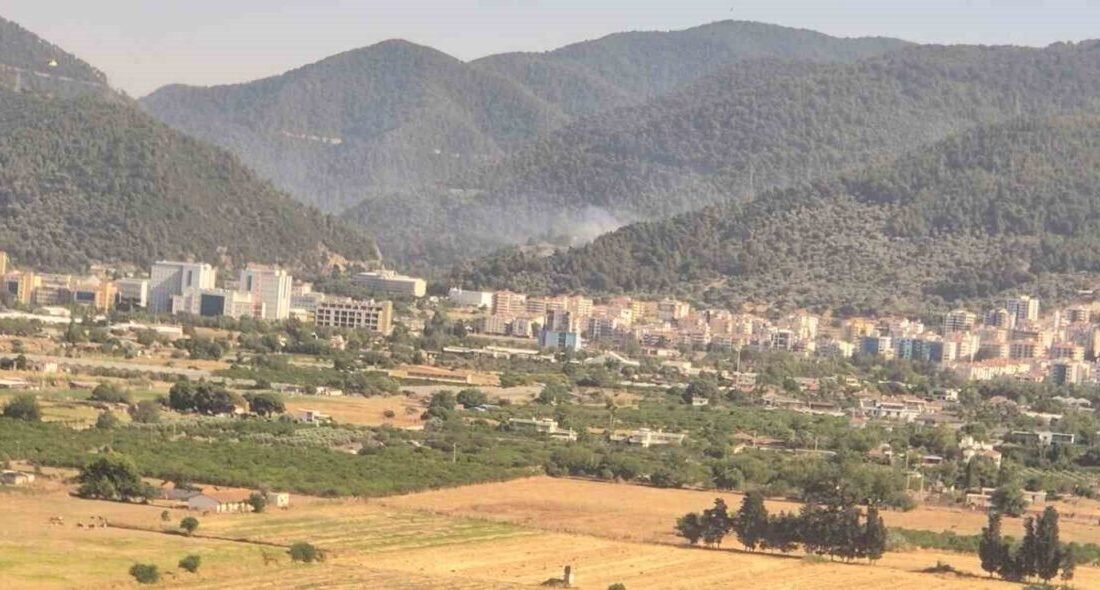 İzmir’in Narlıdere ilçesinde ormanlık alanda çıkan yangına havadan ve karadan
