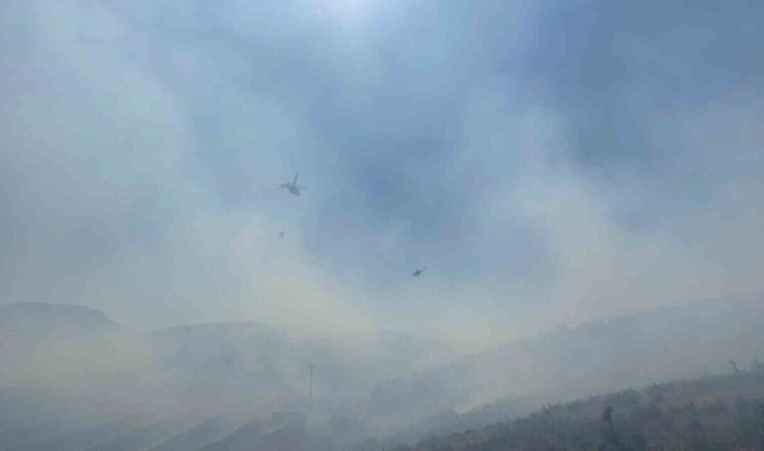 Manisa’nın Kula ilçesindeki ormanlık alanda başlayan yangına havadan ve karadan