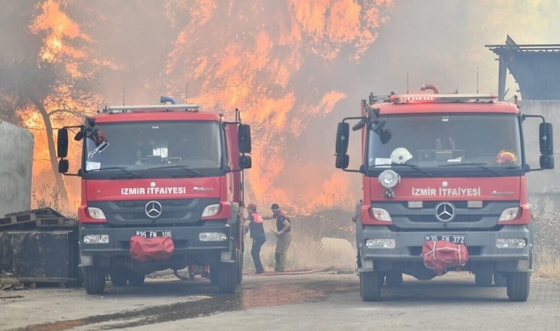 İzmir’in Bornova ilçesinde ormanlık alanda çıkan yangına havadan ve karadan