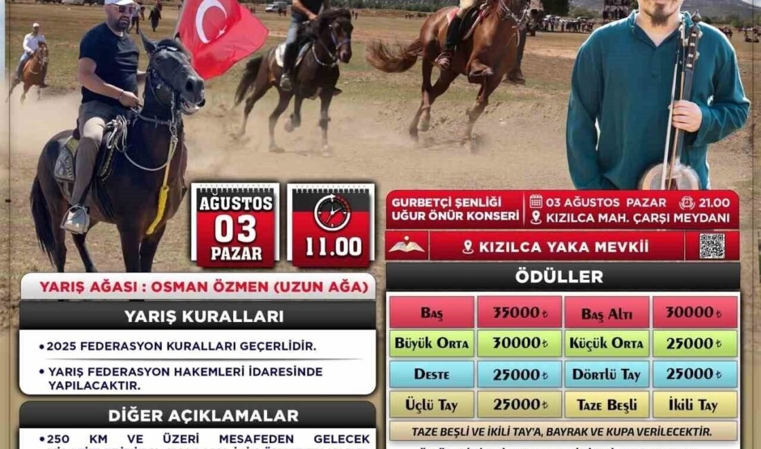 Tavas Belediyesi tarafından düzenlenecek olan Kızılca Rahvan At Yarışı ve