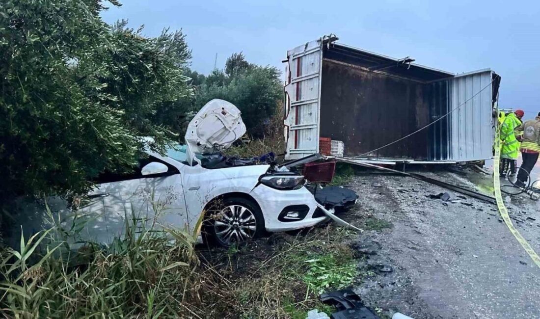 Manisa’nın Alaşehir ilçesinde yağış nedeniyle kontrolden çıkan kamyonetin devrilip karşı