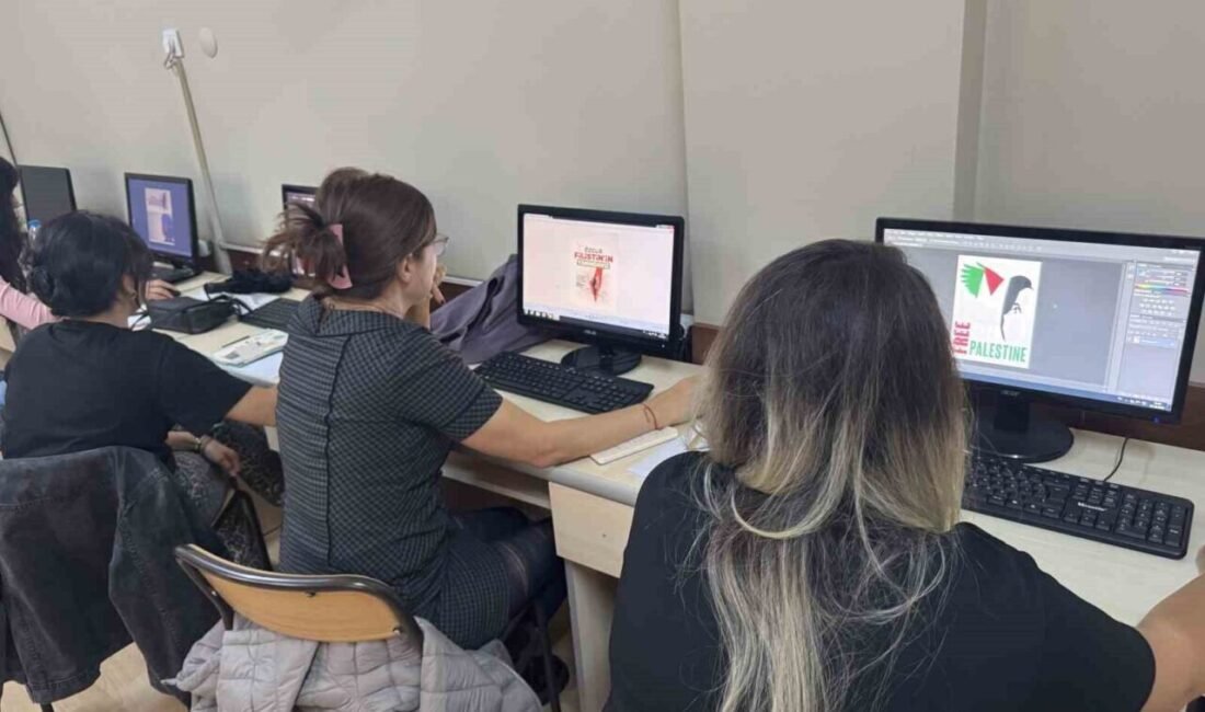 Bornova Halk Eğitimi Merkezi’nde grafik tasarım kursiyerleri, Filistin’de yaşanan insanlık